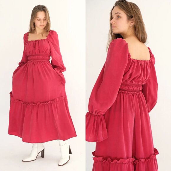 OhSevenDays Red Willa Long Sleeve Midi Dress Size Medium 41371 - Picture 1 of 13